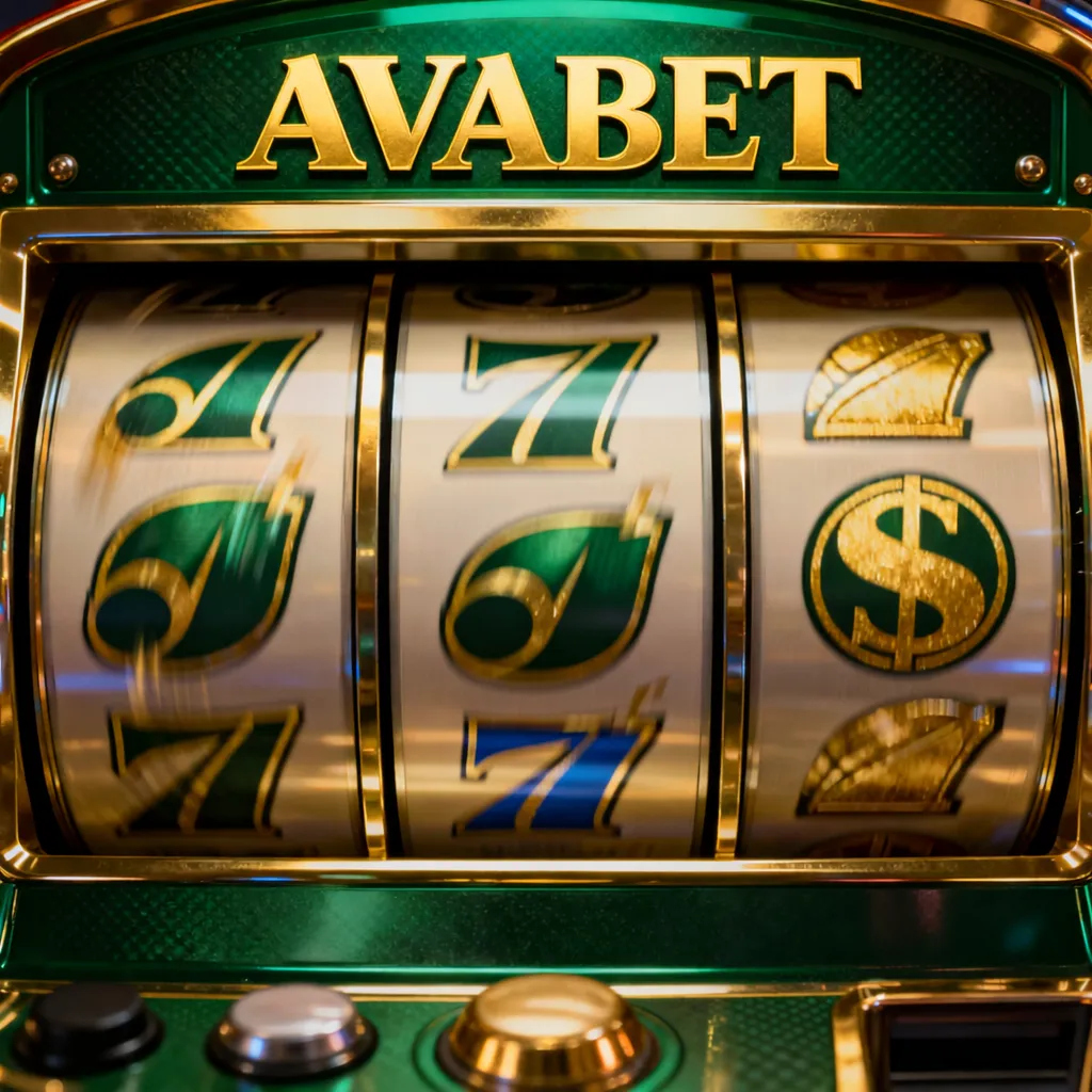آلة قمار مع شعار AVABET ورموز السبعات والدولار على البكرات.